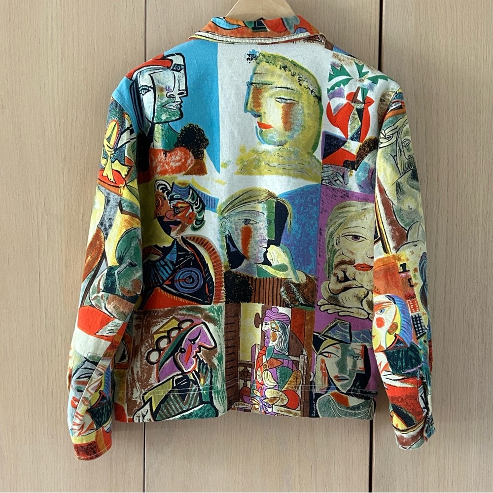 Vtg Kaktus 80's Picasso Art to Wear Women's M Linen Blend Colorful Shirt Jacket - Picture 2 of 11